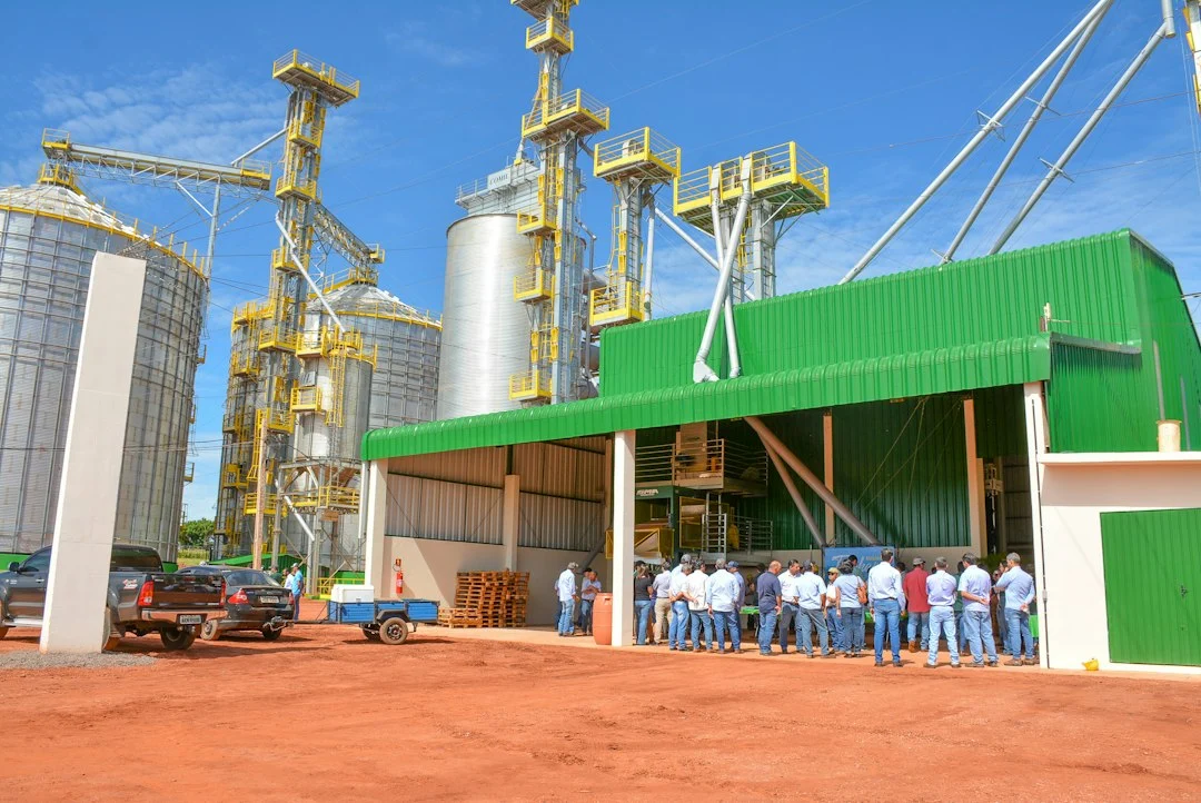 Industrial grain storage silos used in agricultural processing